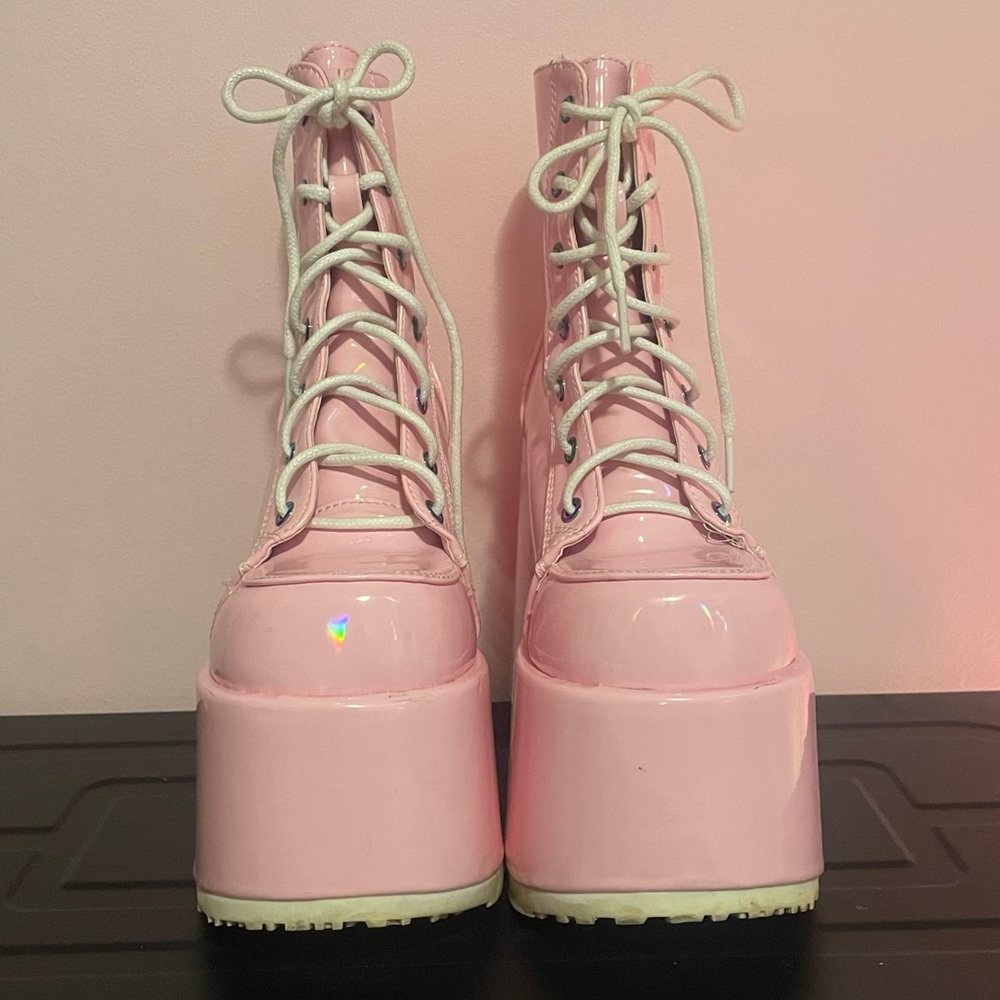 Demonia Baby Pink Hologram Camel-203 Platform Boots